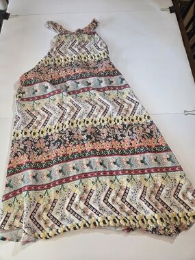 O'Neill Printed Boho Patchwork Mini Dress in Cream, Coral, Yellow, Green, Black